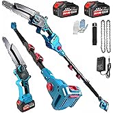2-in-1 Electric Pole Saw & 8 Inch Cordless Mini Chainsaw for Tree Trimming, Brushless Motor with 16FT Extension Pole & 2×4.0Ah Batteries, Tree Trimmer Limb Branch Cutter Pruner
