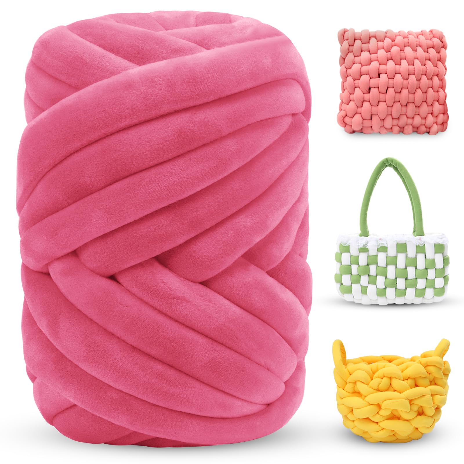 LEREATI Thick Chunky Yarn for Arm Knitting Jumbo Tube Yarn Soft Chunky Knit Blanket Yarn, Velvet Yarn for Crocheting Handbags Hand Knitting Pet Bed Rugs Pillows Crafts (500g, Peach Red)