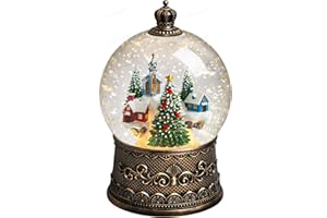 Flldsee Christmas Snow Globe Lantern, Glitter Musical Snowglobe Light with Timer, USB & Battery Powered Music Box, Village Ch