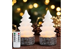 Homemory Real Wax Flameless Christmas Tree Candles, Xmas Candles Battery Operated with Remote, Pine Tree Winter Candlesticks for Home Party Christmas Decor for Table, New Year Celebration, 6.3 Inches