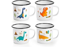 Suwimut Set of 4 Enamel Camping Mug, 16 Ounce Metal Enamel Coffee Tea Cups with Handle for Outdoor Camping Hiking Backpacking