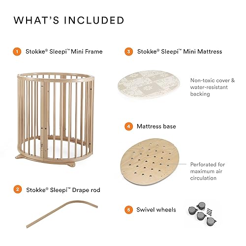 Stokke Sleepi Mini Crib Bundle with Mattress Drape Rod- Natural