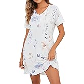 Kabento Nightgowns for Women Soft Cotton Sleep Shirts Short Sleeve Sleepwear S-XXL