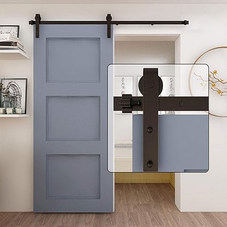 Amazon Ccjh レトロスチールスライディングバーンウッドドアハードウェアクローゼットセットトラックローラーハンガーシングル吊り引き戸レール木製ドア用 6 6 Ft 2 01メートル Diy 工具 ガーデン