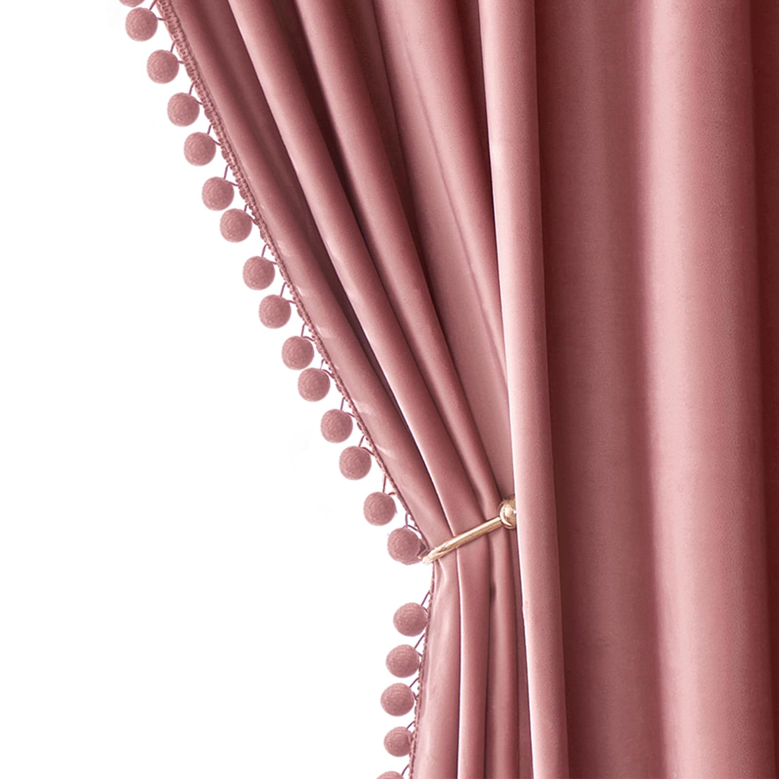 Photo 1 of MIULEE Blush Pink Pom Pom Velvet Curtains for Kids Bedroom/Living Room Darkening Thermal Insulating 84 Inches Long Boho Blackout Curtains with Rod Pocket for Girls Room/Nursery/Home Theater Set of 2