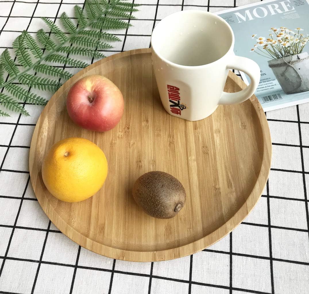 Ecowonder Bamboo Wooden Round Tray 30cm Large Round Platter for Tea Coffee Food Home Decoration - Image 3