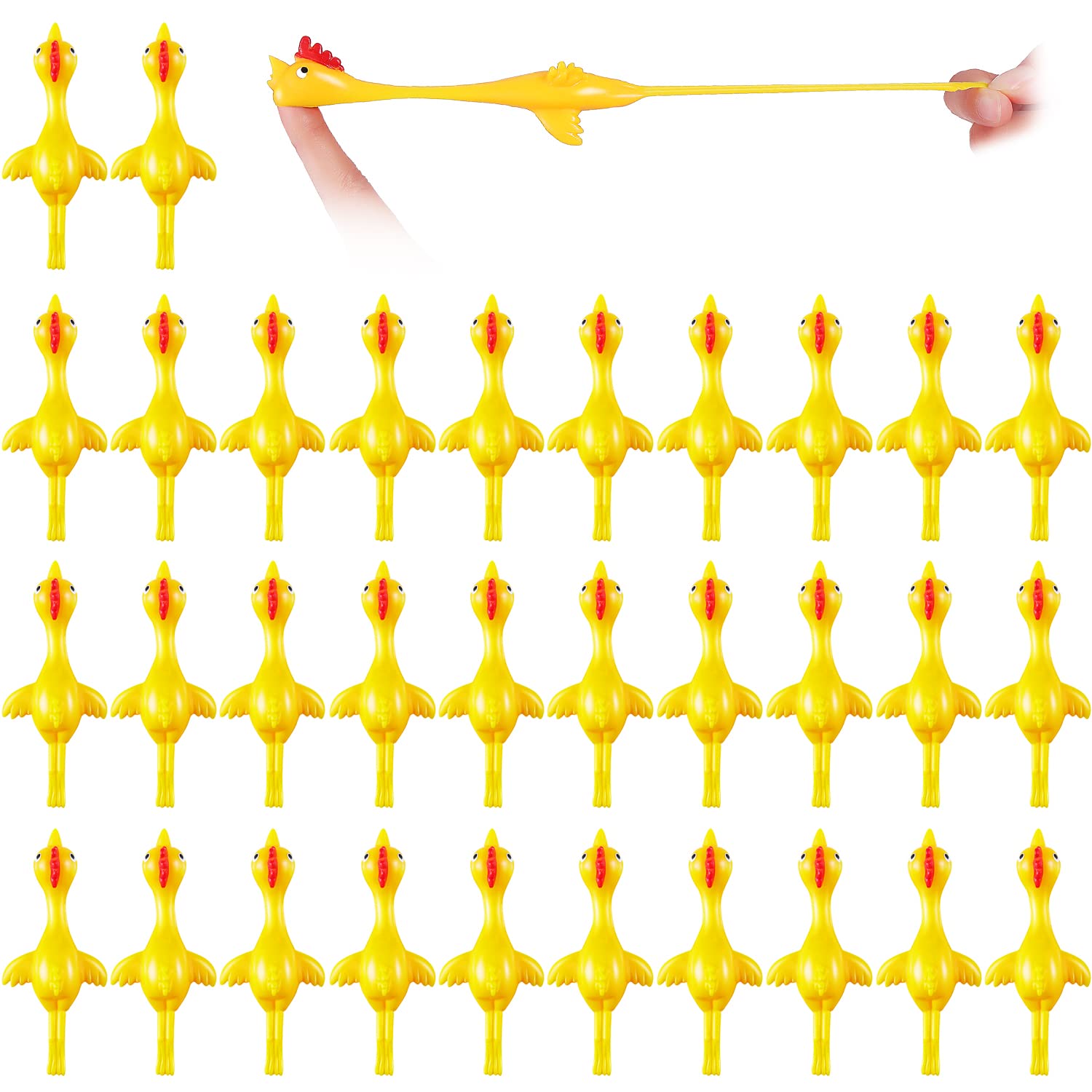 Photo 1 of Sumind 32 Pieces Flying Chicken Slingshot Stretchy Sling Shot Chicken Catapult for Party Favors Funny Gag Gift Halloween Christmas Easter Party Activities(Yellow)
