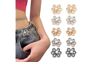 CHRIS GOOD Flower Jeans Button 10 Sets Pant Waist Tightener, Adjustable Waist Buckle Sets No Sew and No Tools Detachable Decorative Waist Buckles, Jean Buttons Pins for Loose Jeans, Pants, Skirts (No Sew)
