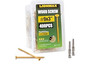 LIONMAX Deck Screws 3 Inch, Wood Screws #9 x 3", 400 PCS, Rust Resistant, Exterior Epoxy Coated, Outdoor Decking Screws, Torx/Star Drive Head Deck Screw, T25 Star Bit Included, Tan