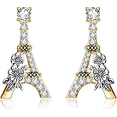 AXOMY Eiffel Tower Earrings 925 Sterling Silver Paris Fashion Dangle Drop Earrings Memorial France Jewelry Gift for Women Eiffel Tower Lover