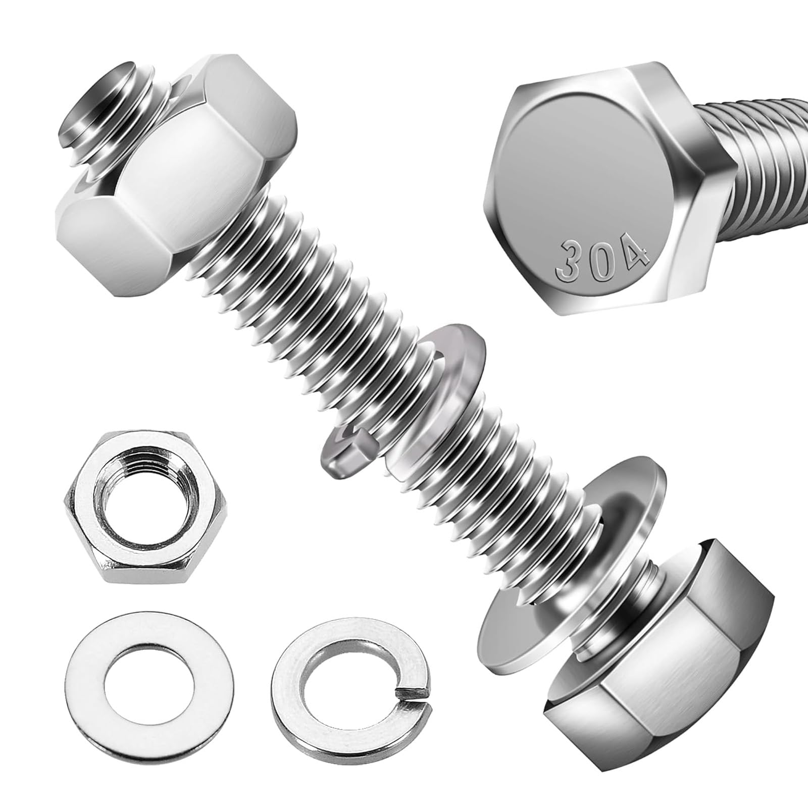 ORTAVA Hexagon Screws M6 x 45, Screws Bolts with Hex Head, Stainless Steel A2 V2 (Pack of 10), Construction, DIY, Outdoor, Home Use