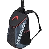 HEAD Tour Team Tennis Backpack 2 Racquet Carrying Bag w/Padded Shoulder Straps &amp; Shoe Compartment - Black/Grey.