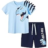 HILEELANG Toddler Boy Summer Short Clothes Sets Cotton Crewneck Tees Shorts Beach Playwear Outfits