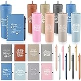 Honeydak 8 Set Employee Appreciation Gifts Bulk Thank You Tumblers with Lids and Straws 16 oz Plastic Coffee Cups with Notebooks and Pens for Valentine Coworker Office Gifts(Neutral,Proud)