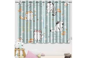Kossmjx Lovely Cat Blackout Curtains 2 Panels 63" Inch Drapes for Kids Nursery Bedroom Kids Blackout Curtains Animal Themed Grommet Top Thermal Insulated Curtains for Nursery, 82 in x 63 in