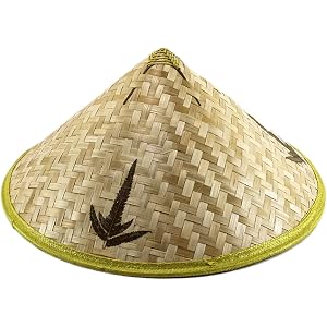 Chinese Hand-Woven Conical Hat, Adult Asian Straw Farmer Hat for Gardening, Fishing, Cosplay, 23 Inch