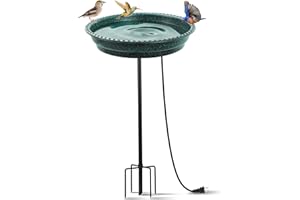 Feemiyo Heated Bird Bath for Outdoors for Winter, 75W Bird Bath Water Heater Bird Bath Deicer,Deep Bowl Thermostatic Control Weather Resistance Available with Stable Metal Pole for All Seasons(Green)