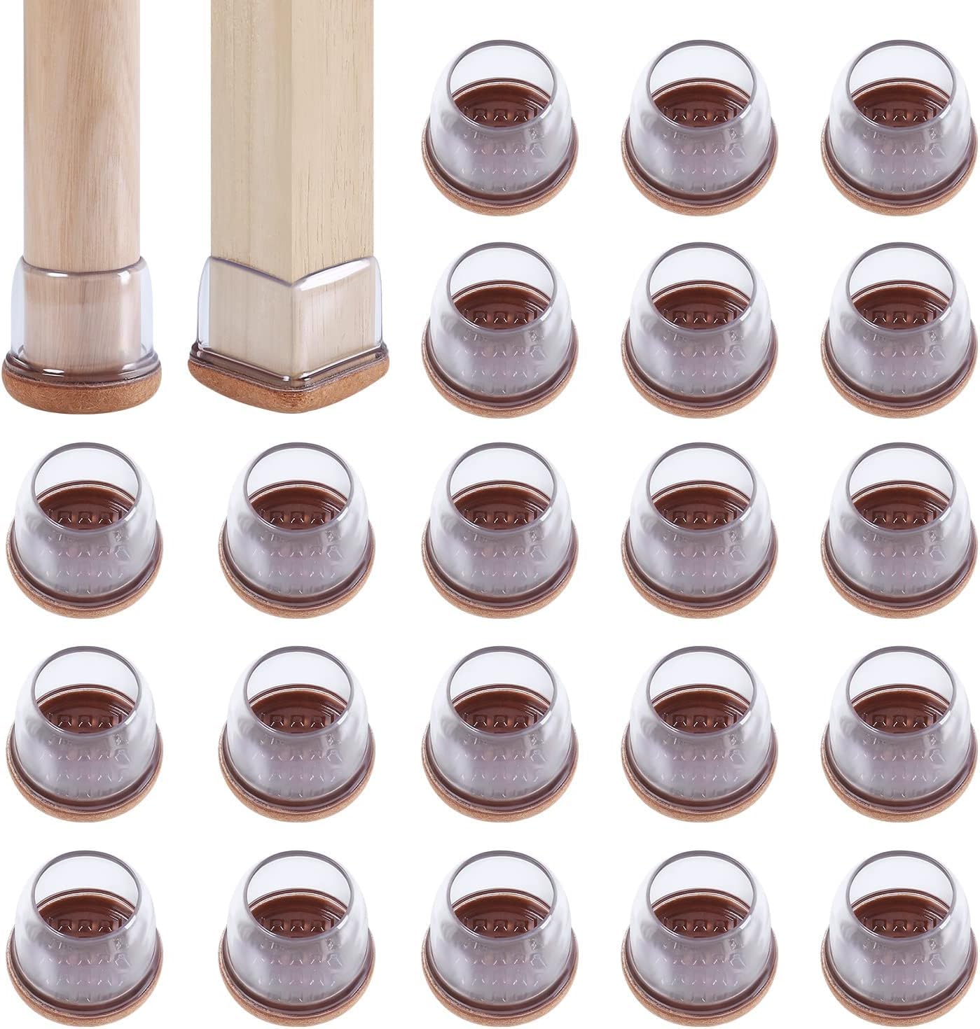 RCHYFEED 24PCS Silicone Chair Leg Floor Protectors 0.55-1.25 inch, Transparent Furniture Leg Caps Cups with Felt Pads for Protecting Hardwood Floors from Scratches, Furniture Sliders Table Leg Cover