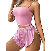 Avidlove Women Cami Ribbed Pajama Set Sexy Side Slit Sleepwear Soft Lingerie 2 Piece PJ Set