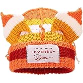 Striped Cat Ear Beanie Soft Knit Winter Hat for Women Men Y2K Punk Aesthetic Skull Cap