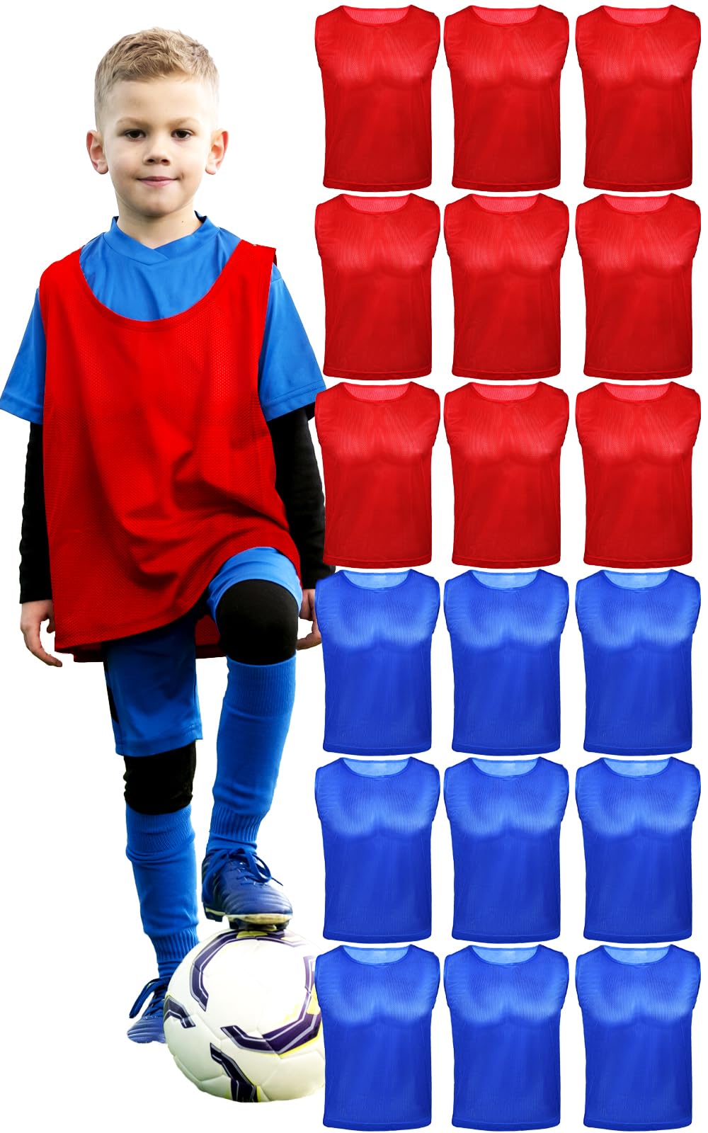 Photo 1 of ATHLOVA Kids Scrimmage Vests - Mesh Practice Jerseys, 9 Red & 9 Blue, Extra Small