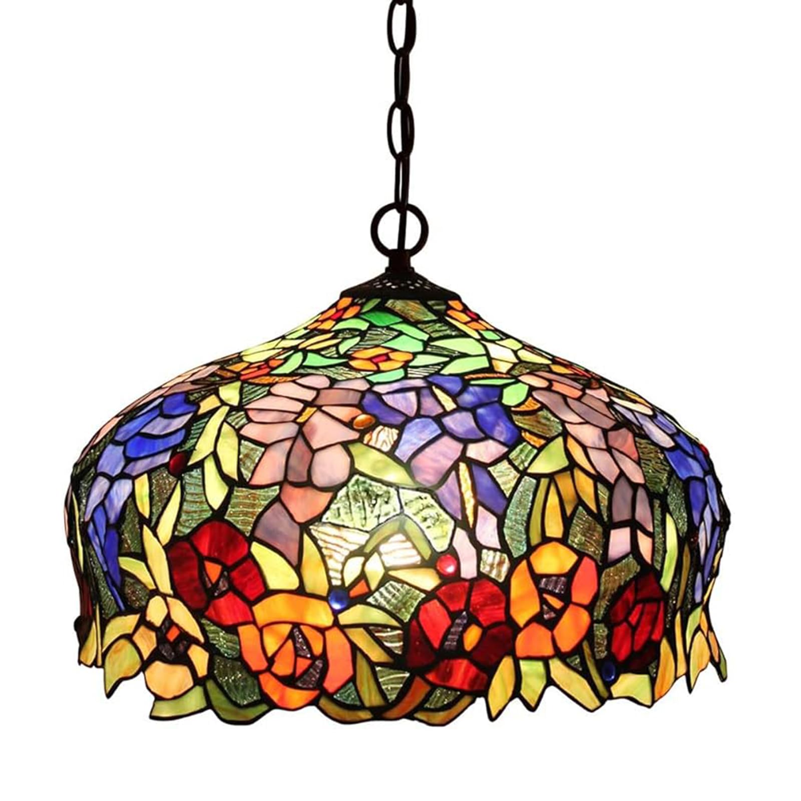 Photo 1 of (UNTESTED) FUMAT Tiffany Pendant Light Rose Flower Stained Glass Hanglamp 16 Inch Wide Shade Chandelier Hanging Lights Fixture 110V Ceiling Pendant Lamp 2PCS LED Bulb Included