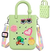 Oudizz Mini Rubber Tote Bag, Silicone Beach Tote for Little Girl & Woman, Cute Bag with 20 Charms & Adjustable Shoulder Strap