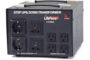 LiteFuze LT Series 5000 Watt Voltage Converter Transformer Step Up/Down - 110v to 220v / 220v to 110v Power Converter - Fully Grounded Cord - Universal Socket, CE Certified