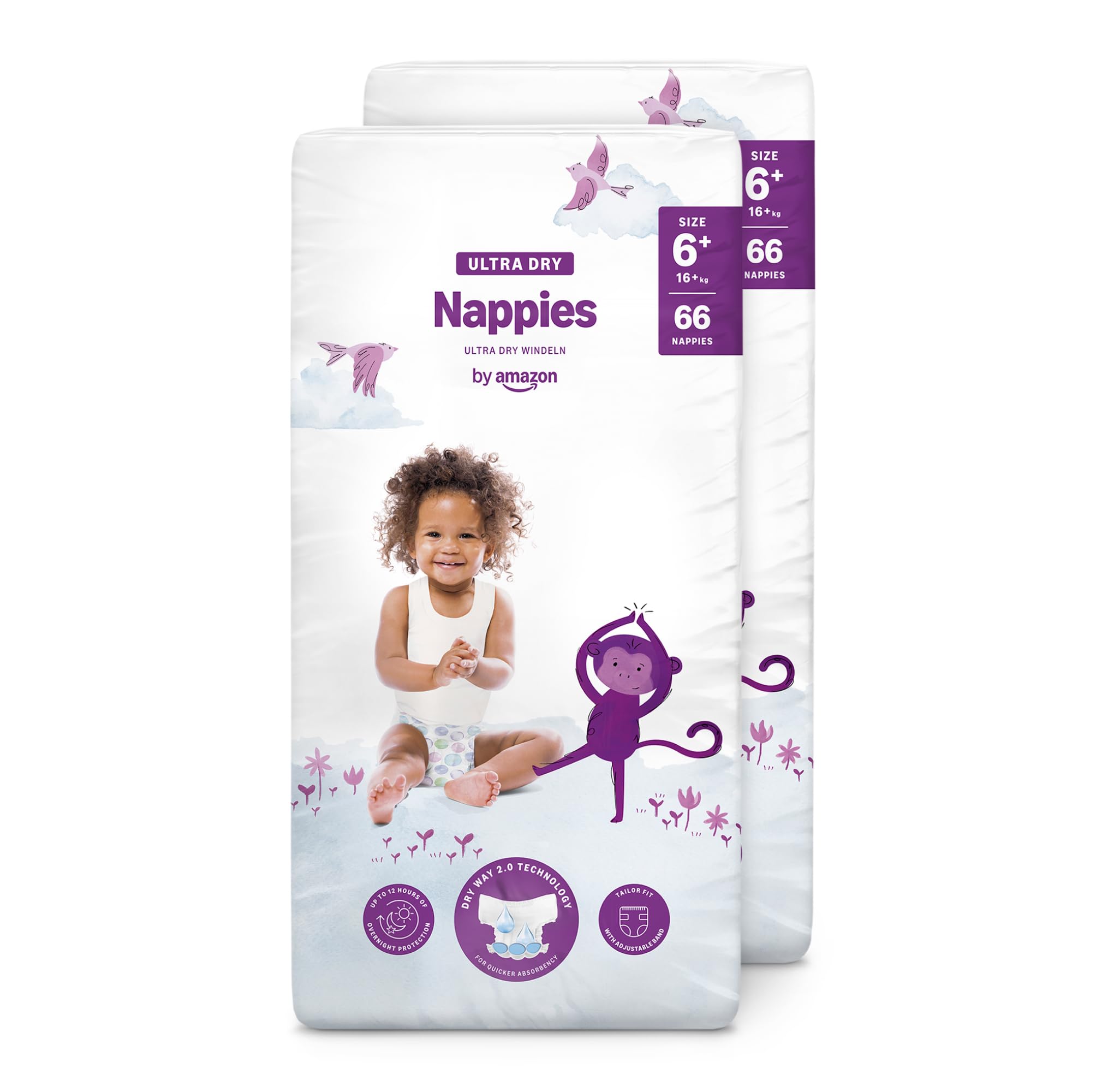 by Amazon Ultra Dry Nappies - Size 6+ (16+ kg) - 132 nappies (2 pack x 66) MULTI PACK (Previously a Mama Bear brand, same product)
