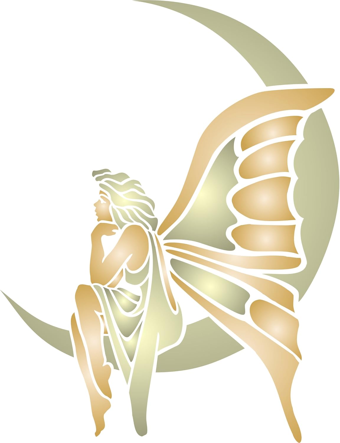 Moon Fairy Stencil - 25.5 x 33cm (L) - Reusable Fairy Elf Faerie Magic Wall Stencil Template