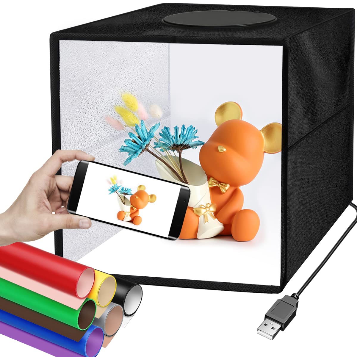 Mini Photo Studio Light Box 25CM/10" Photography Table Top Photo Shooting Tent kit with 96pcs LED Ring Light, Portable Folding Booth Light Tent with 6Pcs Dual Color Backdrops and Carrying Bag