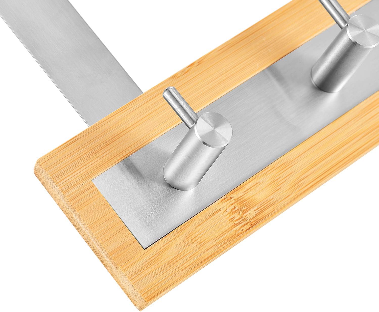 ToiletTree Products Bamboo Wood & Stainless Steel Over The Door Towel Rack, 5 Hooks: Kitchen & Dining