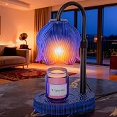 Flower Candle Warmer Lamp, Timer & 4-Level Dimmer, Adjustable Height | Flameless Electric Wax Warmer for Jar Candles, Includes 2 Bulbs, Blue, Home Decor Gift for Mom & Women, Housewarming