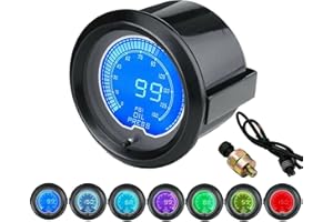 LEVANLIGHT 2-1/16" 52mm Digital Oil Press Pressure Gauge 7 Color LED Display 100 PSI for Car Truck| Includes Pressure Sensor 