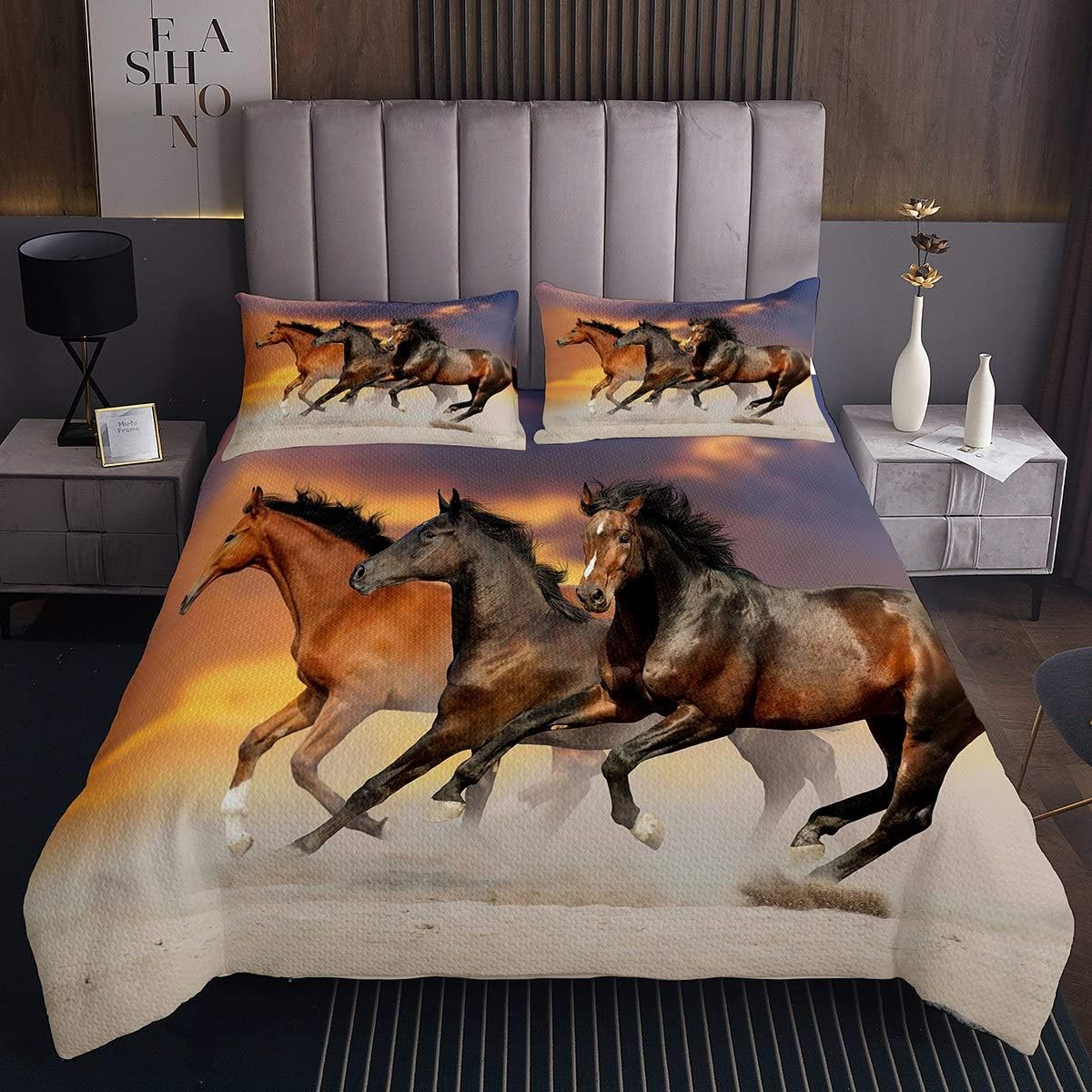 Horses Bed Throw 220 x 240 cm for Girls Boys Children