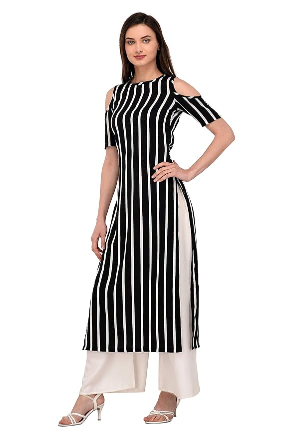 Black and white lining kurti design Clearance
