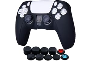 YoRHa Silicone Cover Skin Case for PS5 Controller x 1(Black) with Thumb Grips x 10