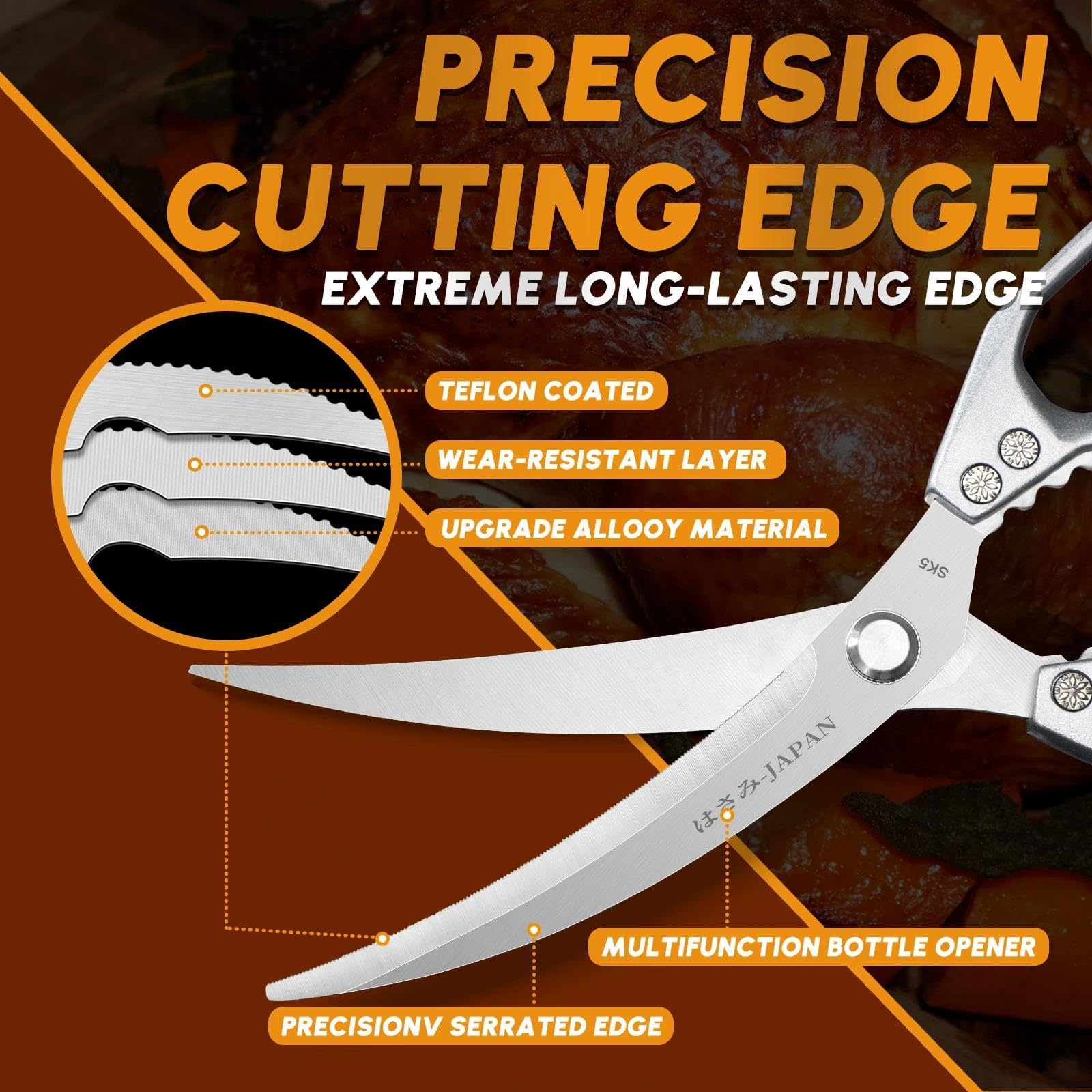 Dream Reach Küchenschere Set Silver, Edelstahl Geflügelschere und Knochenschere, Scharfe Küchenschere Spülmaschinenfest, Multifunktionale Fleischschere für Küche, Fleisch, Geflügel, Fisch, Gemüse 3