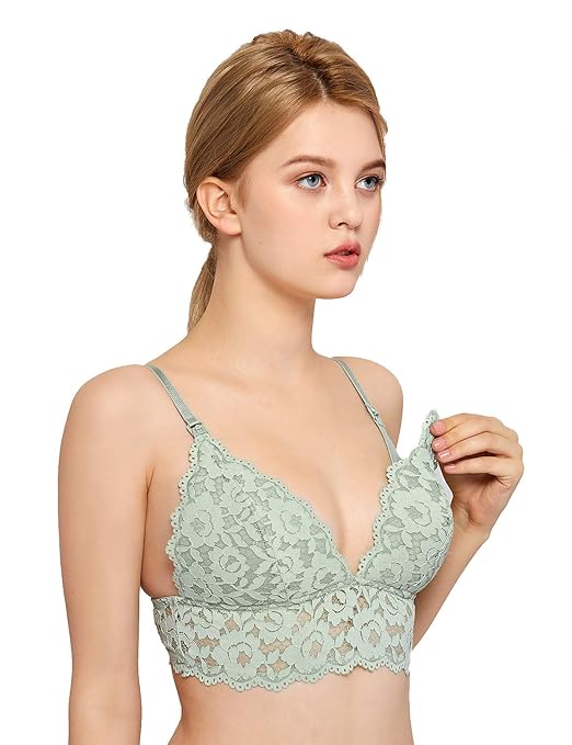 MOMANDA Damen Still BH Ohne Bügel Leicht Gepolstert Triangel-BH Mit Spitze