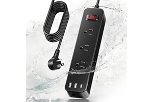 Outdoor Power Strip Weatherproof, IPX6 Waterproof Surge Protector, Shockproof with 3 Wide Outlet & 3 USB Ports, 6FT Long Exte