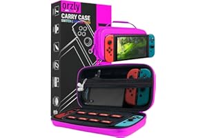 Orzly Carrying case for Nintendo Switch OLED and Switch Console - Pink Protective Hard Portable Travel case Shell Pouch for N