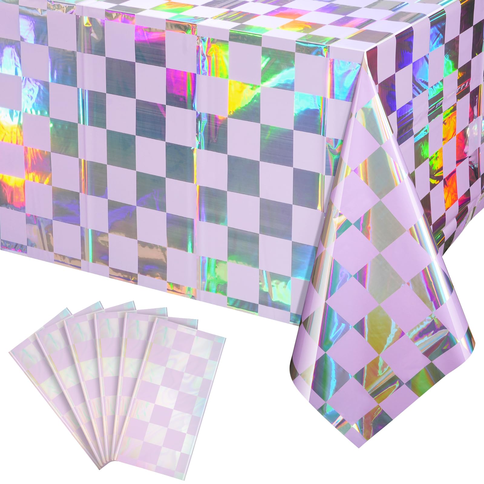 6Pack Iridescent Checkered and Purple Plastic