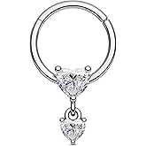 Jewseen 16G Septum Jewelry Heart Dangle Septum Rings Women 316L Stainless Steel Clear CZ Daith Earrings Helix Earrings Cartilage Tragus Earring Piercing Jewelry for Men
