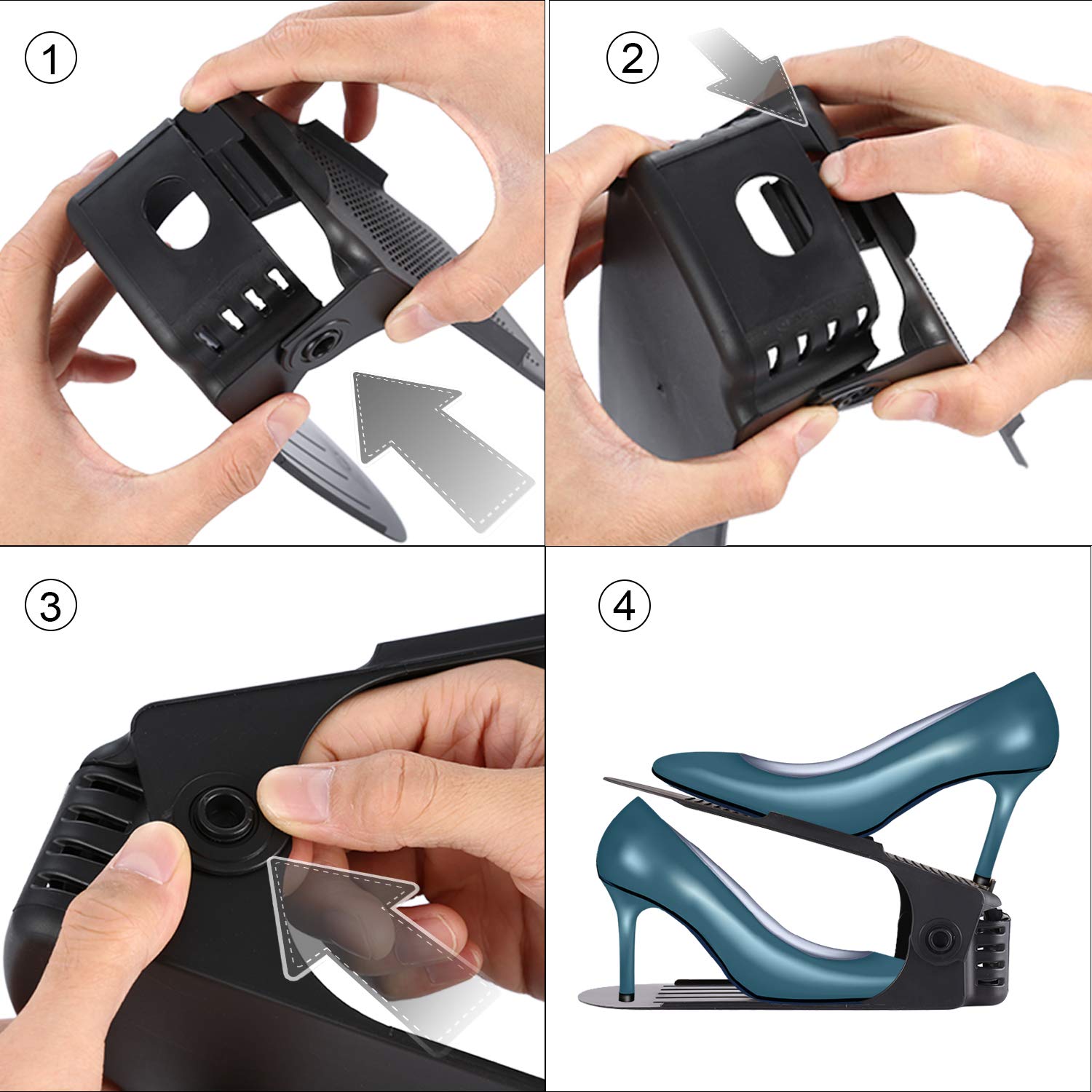 Einstellbare Schuh Slots für Schuhregale und Schrank, 8 Stück Platzsparende Schuhstapler/Schuhhalter Set, Verstellbare Schuh Veranstalter - Kunststoff Schuh Organizer Space Saver (Schwarz)