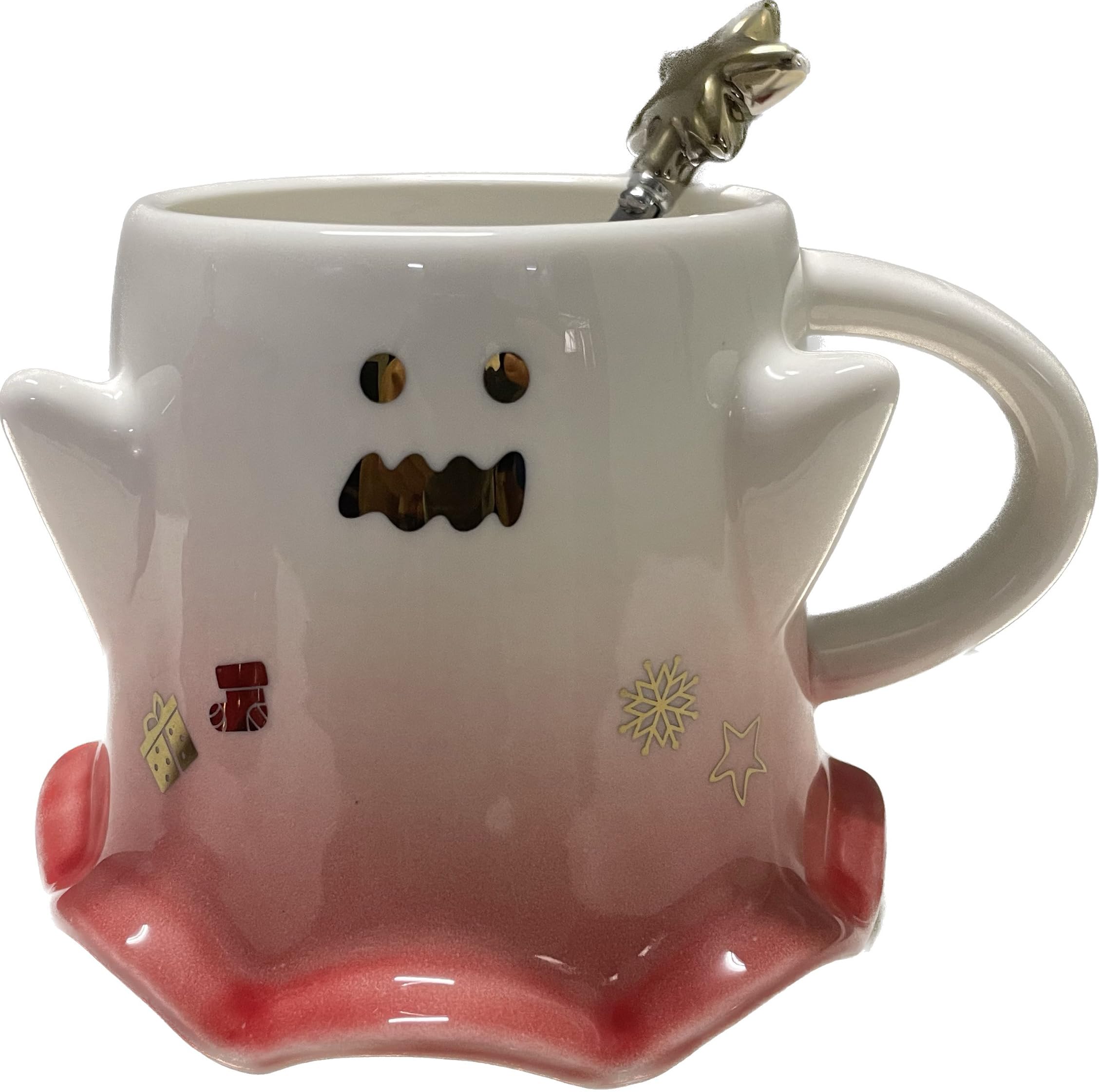 KKGUD Novelty Tea Cup, Ceramic 15.5oz Halloween Coffee Mug with Spoon- Scary Ghost (White+ Red) — image 1