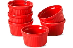 8 oz Ramekins Oven Safe Set of 6, Souffle Dish Baking Bowls, Custard Dessert Cups for Pudding Yogurt Ice Cream, Ceramic Ramik