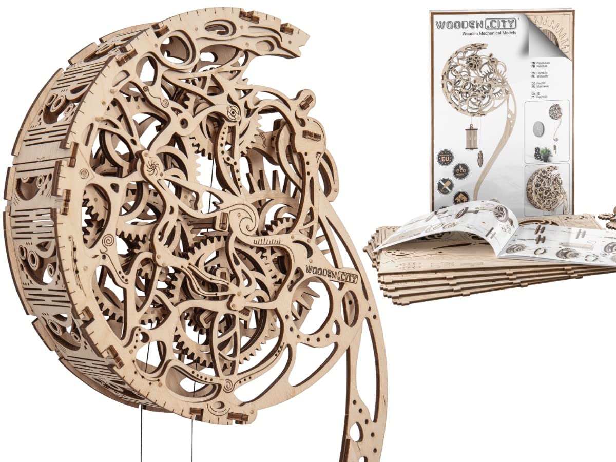WOODEN.CITY Pendulum Clock - 3D Puzzles, Wooden Model Kits for Adults, 5 Hours Assembly Time, Difficulty Level 3/5, Intricate Wooden 3D Puzzles for Adults, Creative Hobby