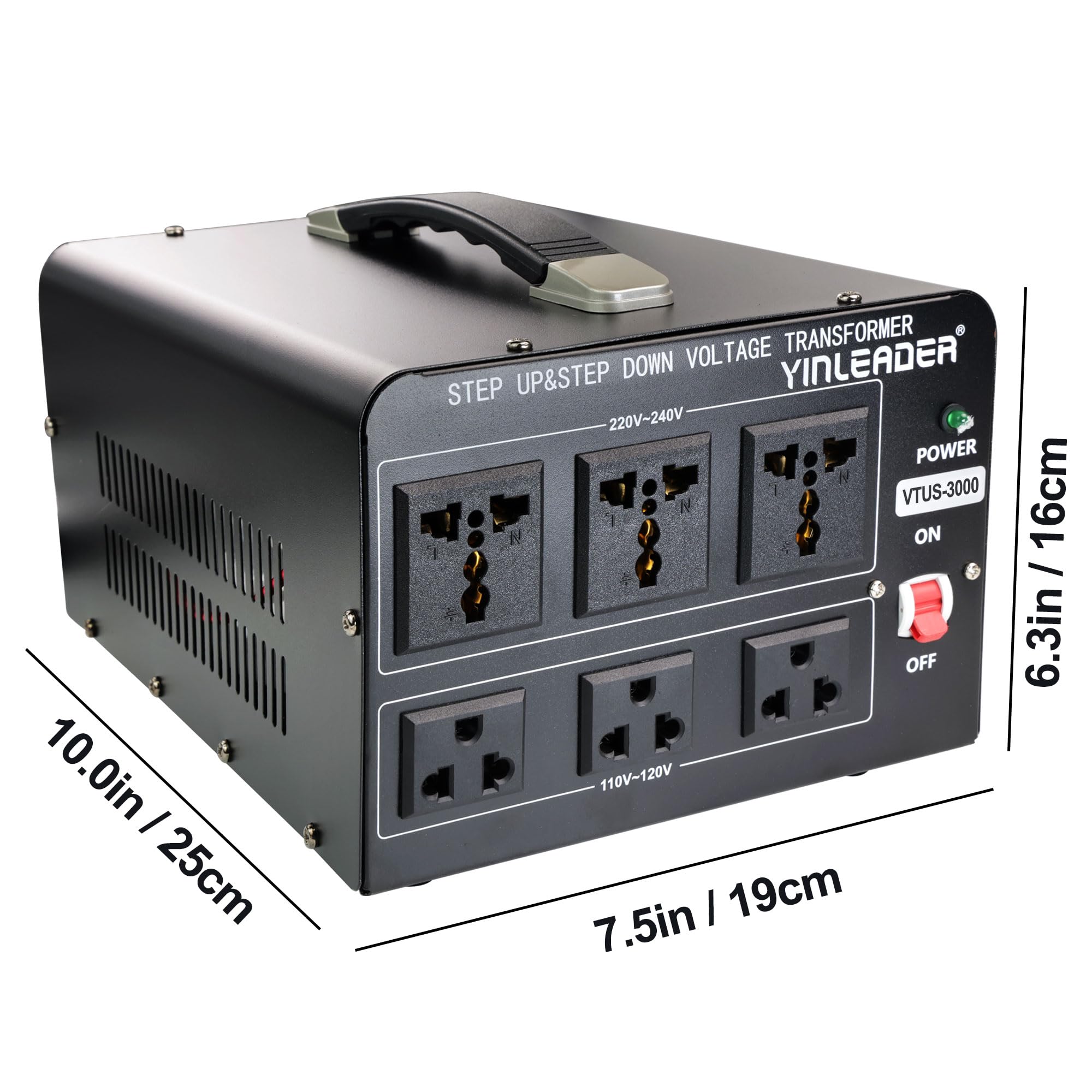 Yinleader Voltage Converter Transformer(110V to 220V, 220V to 110V) Step Up/Down Transformer Converter 110/120 Volt - 220/240 Volt w/US Power Cord,Circuit Breaker Protection (VTUS-3000-6S)