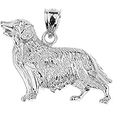 Claddagh Gold Polished 925 Sterling Silver Golden Retriever Dog Necklace Pendant