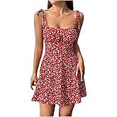 Floerns Women's Summer Floral Cherry Print A Line Short Cami Dress